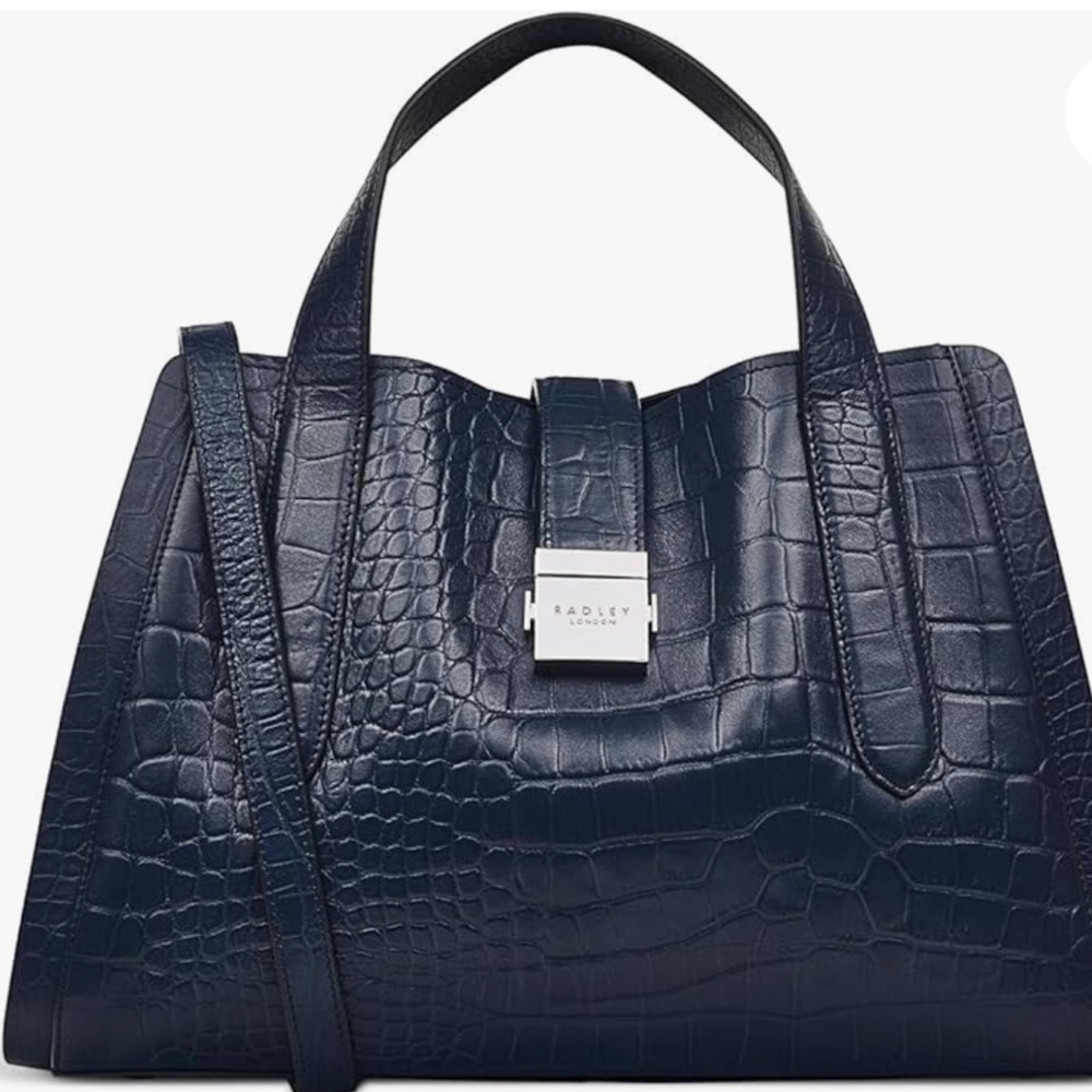 Radley London Sloane Street Faux Crocodile Zip Top Satchel in Dark Blue NWT